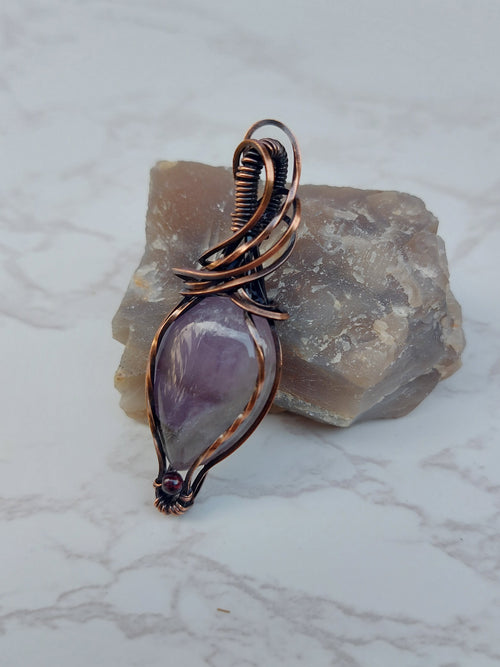 Amethyst Pendant with Garnet Bead