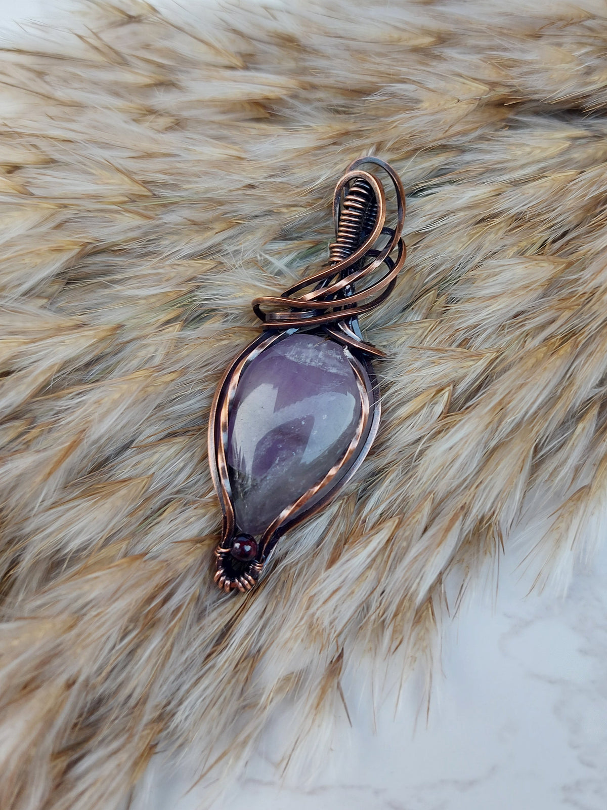 Amethyst Pendant with Garnet Bead