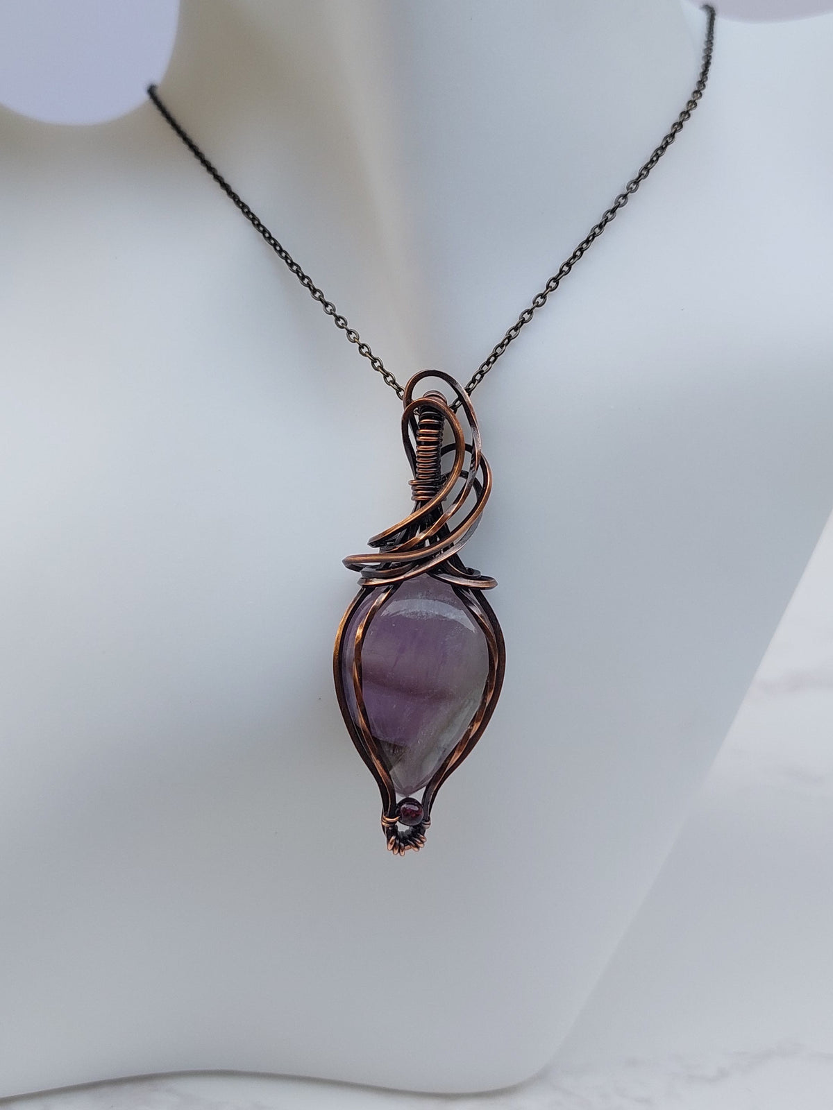 Amethyst Pendant with Garnet Bead