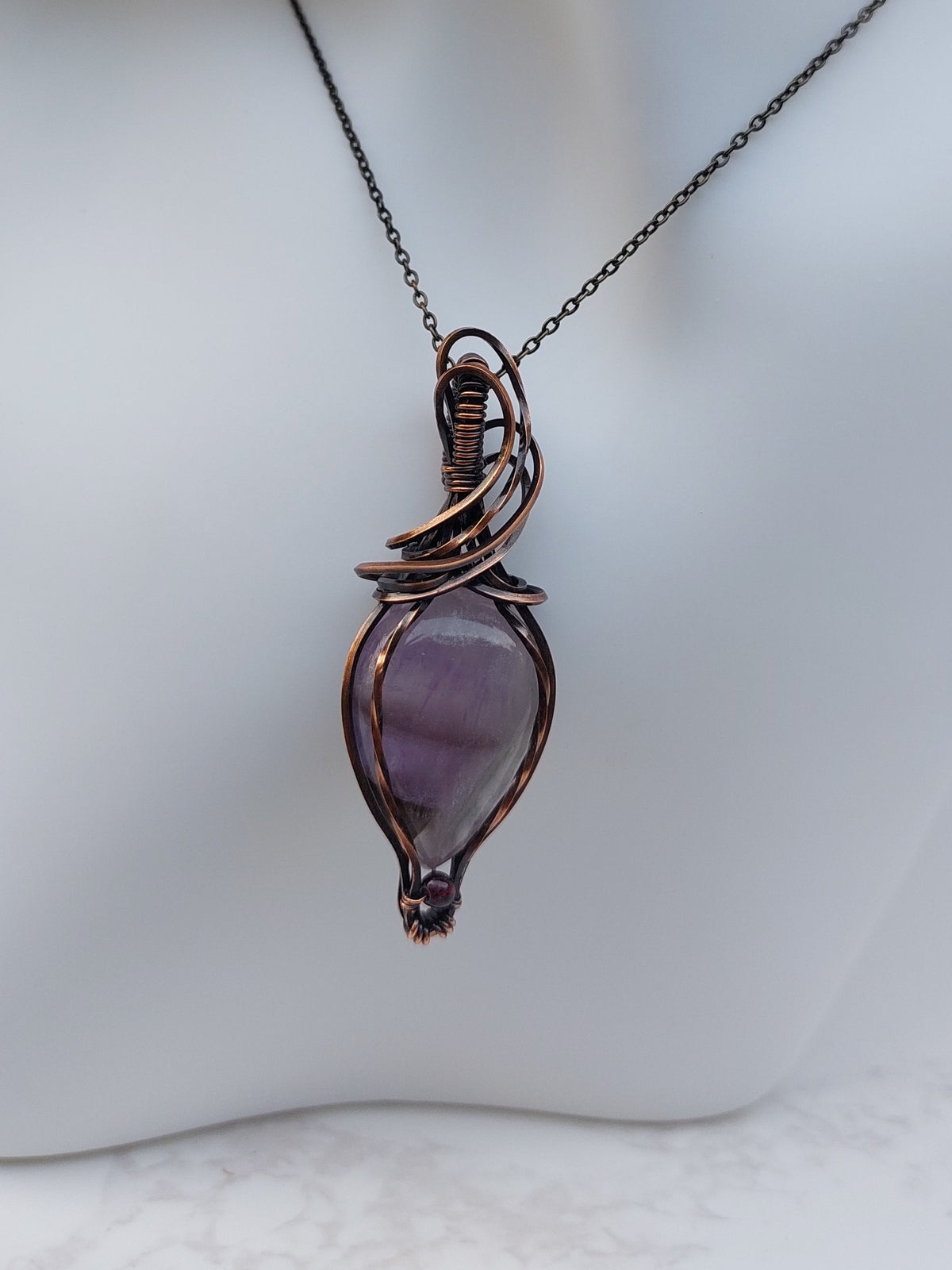 Amethyst Pendant with Garnet Bead
