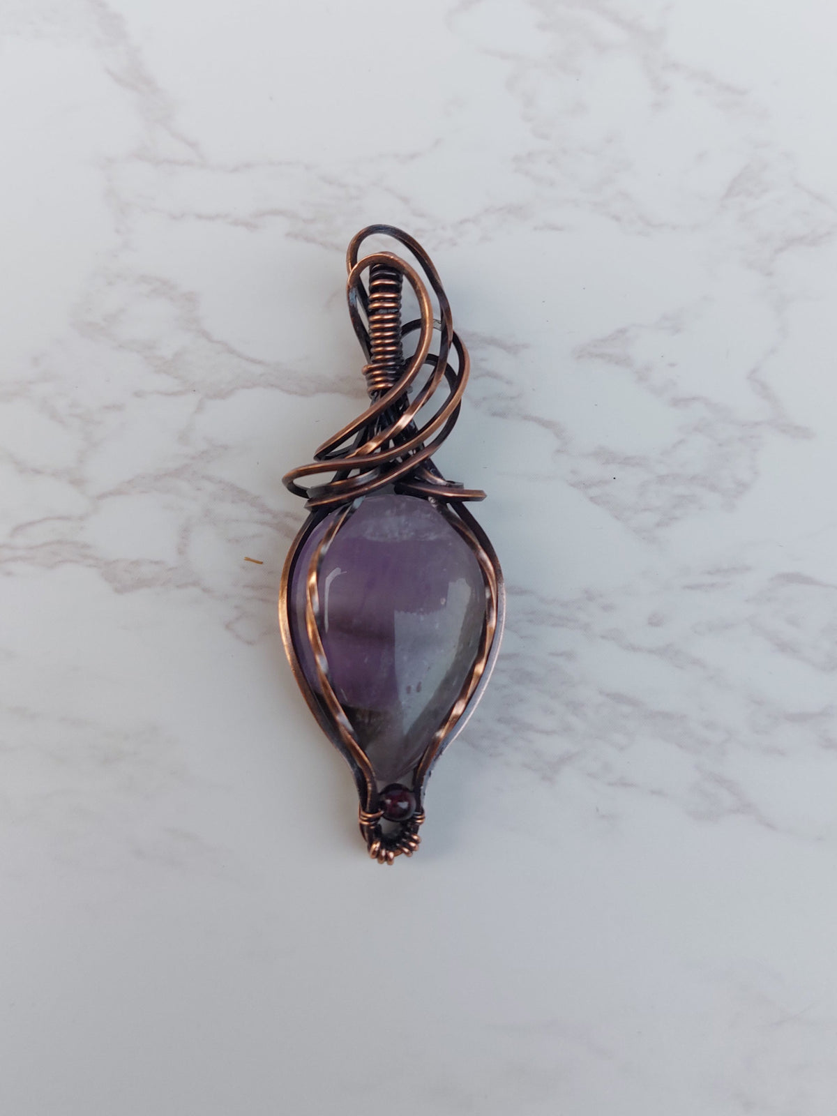 Amethyst Pendant with Garnet Bead