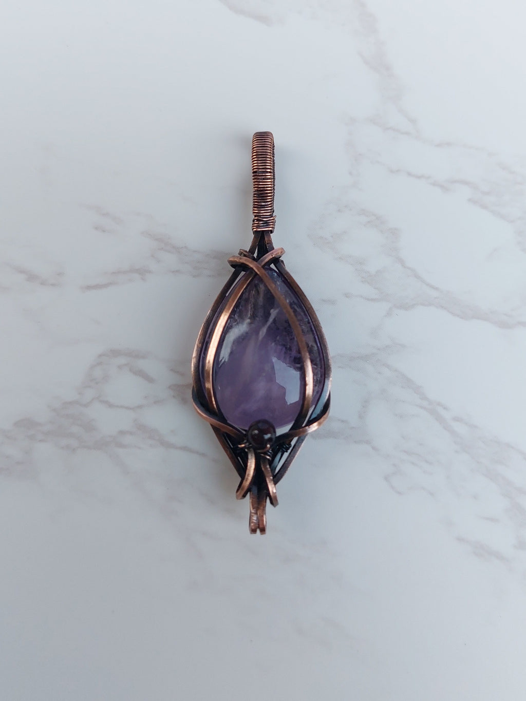 Amethyst Crossed Pendant with Garnet Bead
