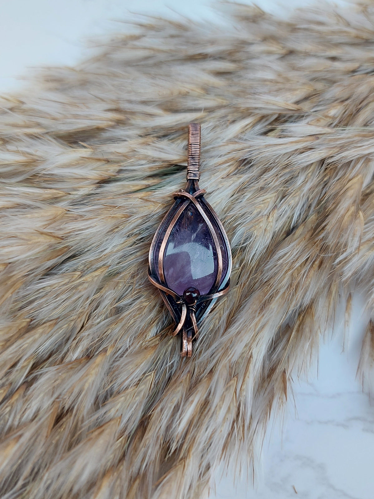 Amethyst Crossed Pendant with Garnet Bead